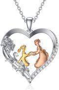 wholesale 925 Sterling Silver Heart-Shaped Mother Daughter Rose Gold Plated Pendant Necklace with Chain - 3D Engraved Mom and Child Design  for Her (Gold)-0-0