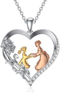 wholesale 925 Sterling Silver Heart-Shaped Mother Daughter Rose Gold Plated Pendant Necklace with Chain - 3D Engraved Mom and Child Design  for Her (Gold)-Heart- Mom Daughter Necklace