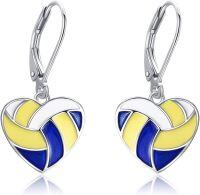 wholesale 925 Sterling Silver Heart-Shaped Volleyball Dangle Earrings for Women's Sport Lovers Gift-tricolor volleyball