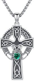 wholesale 925 Sterling Silver Claddagh Celtic Cross Emerald Green Stone Pendant Necklace  Norse Viking Irish Jewelry for Men Women 48cm Chain Length-0-0