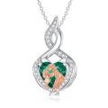 wholesale 925 Sterling Silver Heart-Shaped Angel and Child Pendant Necklace with Green Stone-0-0