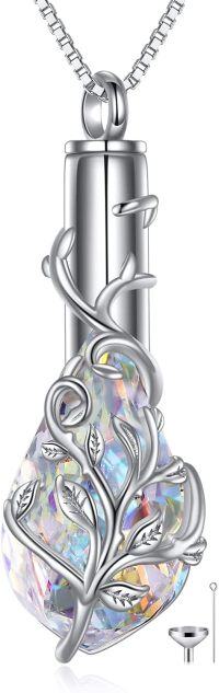 wholesale Cremation Jewelry For Ashes Sterling Silver Tree Of Life Urn Necklace For Ashes With Teardrop Crystal Keepsake Jewelry W/funnel Filler -undefined