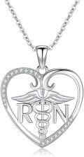 wholesale 925 Sterling Silver Heart Caduceus RN Stethoscope Pendant Necklace for Women-0-0