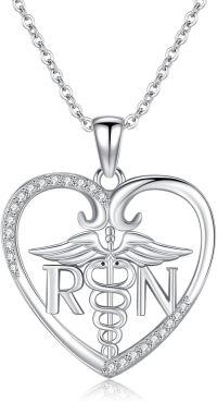 wholesale 925 Sterling Silver Heart Caduceus RN Stethoscope Pendant Necklace for Women-Caduceus