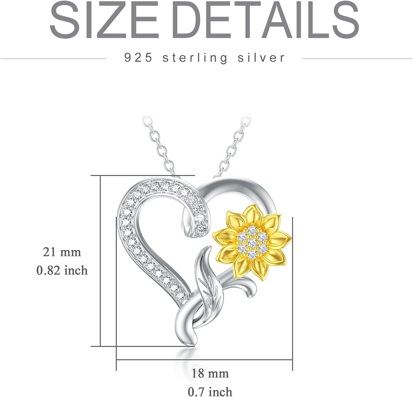 Gold-Plated 925 Sterling Silver Moissanite Sunflower Heart Pendant Necklace for Women-0-5