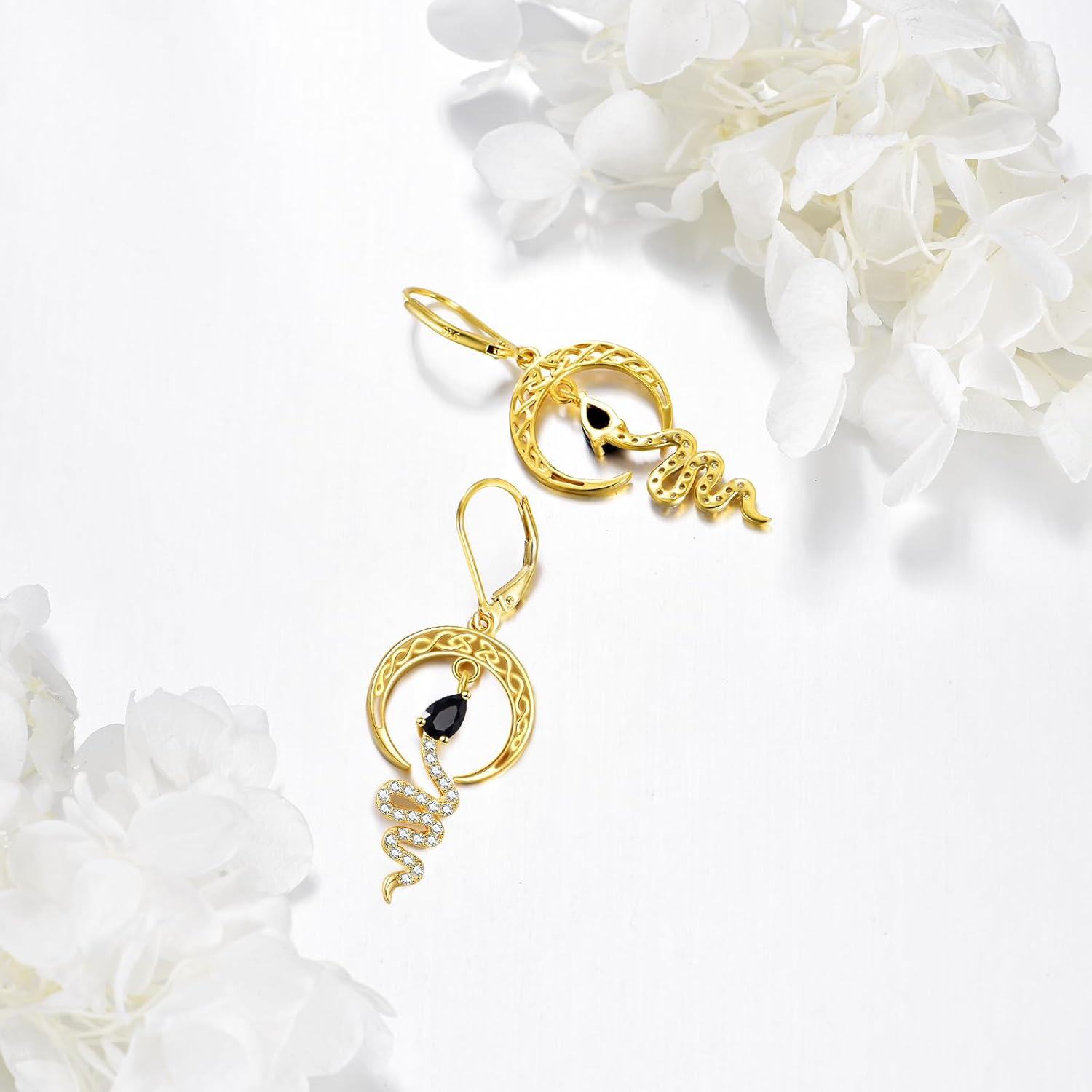 wholesale Gold 925 Sterling Silver Snake Moonstone Dangle Drop Earring Set for Women Gifts 23x48mm-0-1