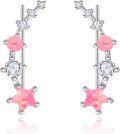 wholesale 925 Sterling Silver Pink Opal & CZ Star Ear Climber Earrings for Women Girls -0-0