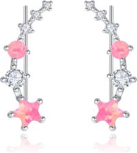 wholesale 925 Sterling Silver Pink Opal & CZ Star Ear Climber Earrings for Women Girls -Pink Opal