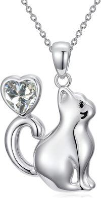 wholesale Sterling Silver Birthstone Cat Pendant Necklace for Women-April