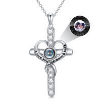 wholesale 925 Sterling Silver Cross Pendant Necklace I Love You To The Moon And Back-F1-Heart-Customized Photo-F-Heart-Customized Photo