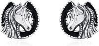 wholesale 925 Sterling Silver Horse Head Stud Earrings for Women - Black Enamel Accents-Horse