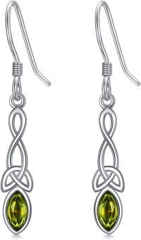 wholesale 925 Sterling Silver Celtic Knot Dangle Earrings with Birthstone Trinity Gift-08-Aug(Peridot)