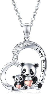 wholesale 925 Sterling Silver Panda Family Love Forever Pendant Necklaces for Women-E-Panda Heart