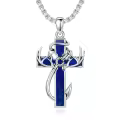 wholesale 925 Sterling Silver Black Enamel Deer Antlers Cross Pendant Necklaces Wholesale with Stainless steel chain for Men -0-24