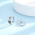 wholesale 925 Sterling Silver Sunflower & Butterfly Huggie Hoop Earrings with Amber Accents-0-1
