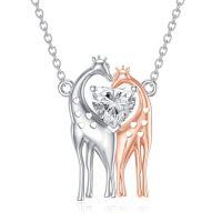 TOUPOP Sterling Silver Crystal Giraffe Heart Necklace Jewelry For Women-undefined