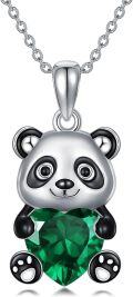 wholesale Metal Stone Panda Heart Pendant Necklace Women s Gift-0-0