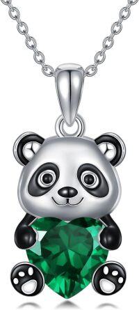 wholesale Metal Stone Panda Heart Pendant Necklace Women s Gift-May