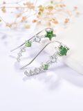 wholesale 925 Sterling Silver Green Stone Star CZ Ear Climber Earrings for Women Girls -0-1