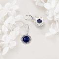 wholesale 925 Sterling Silver Round Blue Stone Drop Earrings - Boho Style Gemstone Leverback Earings Gifts for Her-0-4