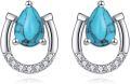 wholesale 925 Sterling Silver Teardrop Turquoise & Cubic Zirconia Horseshoe Stud Earrings for Women-0-0