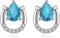 wholesale 925 Sterling Silver Teardrop Turquoise & Cubic Zirconia Horseshoe Stud Earrings for Women-Horseshoe Turquoise Studs