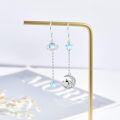 wholesale 925 Sterling Silver Moon & Stars Drop Earrings for Women - Celestial Hooks with Blue Opal Planet Charm-0-3