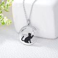 wholesale 925 Sterling Silver Cubic Zirconia Black Cat Crescent Moon Star Charm Necklace Pendant for Women-0-3