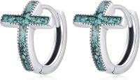 wholesale 925 Sterling Silver Turquoise Stone Cross Stud Earrings for Women and Grandmas-Hoop