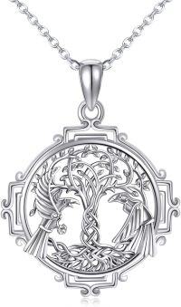 wholesale 925 Sterling Silver Tree of Life Pendant with Ravens and Leaves Charm Necklace-Raven