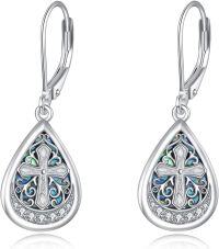 wholesale 925 Sterling Silver Teardrop Abalone Shell Cross Drop Earrings for Women Gift-Abalone Cross Earrings