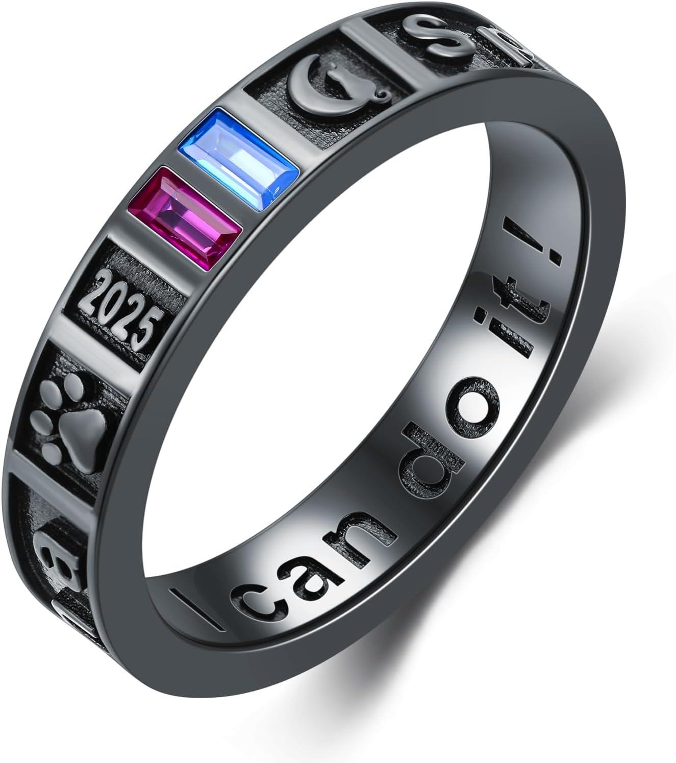 Sterling Silver Birthstone Men s Customizable Band Class Ring High School College Graduation Jewelry Gift 1 2 3 Pattern -Width-5mm\/ Two Stone 2mm*4mm\/ Two Pattern # 3
