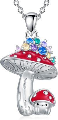 wholesale  Sterling Silver Birthstone Highland Cow Panda Fox Frog Koala Guinea Pig Elephant Necklace Gift -Mushroom