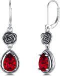 wholesale 925 Sterling Silver Red Austrian Crystal Antique Rose Drop Earrings-0-0