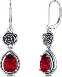 wholesale 925 Sterling Silver Red Austrian Crystal Antique Rose Drop Earrings-A-Red Rose