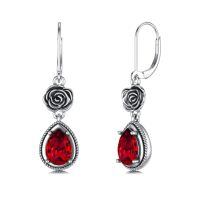 wholesale 925 Sterling Silver Red Austrian Crystal Antique Rose Drop Earrings-A-Red Rose
