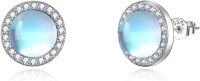 wholesale 925 Sterling Silver Round Blue Moonstone Halo Stud Earrings with Cubic Zirconia Accents-G-Moonstone Stud Earrings