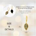 wholesale 925 Sterling Silver Leaf Shape Black Onyx Drop Earrings with Bohemian Filigree Design and Leverback Hooks for Women Gift Ideas-0-1