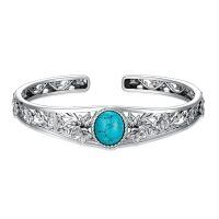 wholesale 925 Sterling Silver Turquoise Floral Vine Adjustable Bracelet Cuff-A_Turquoise Stone