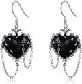 wholesale 925 Sterling Silver Gothic Witch's Heart Black Rose Pendant Drop Earrings Halloween s for Her-0-0