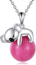 wholesale 925 Sterling Silver Pink Jade Koala Bear Charm Necklace Animal s for Women-0-0