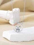 wholesale 925 Sterling Silver Cat Pendant Necklace with Flowers and Circle Frame s for Women-0-2