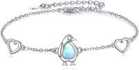 wholesale 925 Sterling Silver Blue Opalite Penguin & Hearts Charm Bracelet for Women Girls  6-8 Adjustable Length-Penguin Bracelet