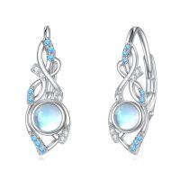 wholesale 925 Sterling Silver Moonstone Drop Earrings Platinum Plated Blue Cz Swirl Design-Moonstone Earrings