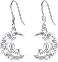 wholesale 925 Sterling Silver Moon Squirrel Drop Earrings-Cat Dangle Earrings