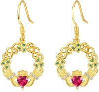 wholesale 925 Sterling Silver Birthstone Claddagh Celtic Knot Dangle Earrings for Women-Gold January