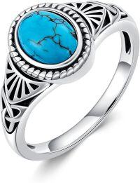 wholesale 925 Sterling Silver Natural Turquoise Stone Boho Style Adjustable Band Ring for Women-Turquoise