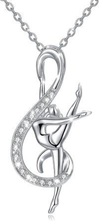 wholesale 925 Sterling Silver Dancing Ballerina with Swarovski Crystals Heart Cross Pendant Necklace for Women-Gymnastics-music note