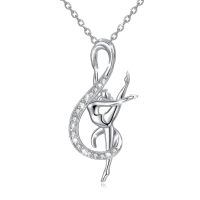 wholesale 925 Sterling Silver Dancing Ballerina with Swarovski Crystals Heart Cross Pendant Necklace for Women-Gymnastics-music note