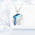 wholesale 925 Sterling Silver Blue Crystal Dolphins Pendant Necklace with Chain 45cm-0-4